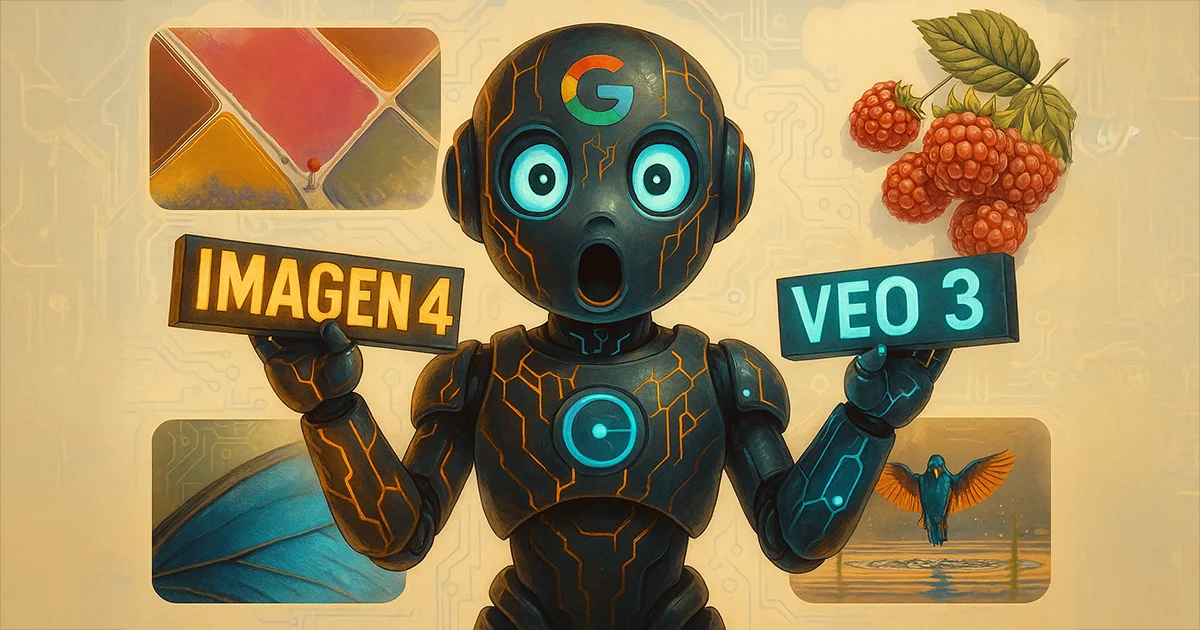 Roboter zeigt Imagen 4 und Veo 3